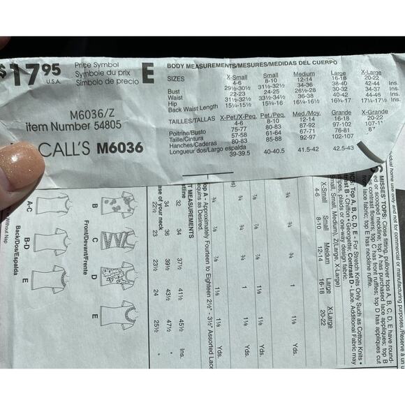 McCall's Sewing Pattern M6036 Misses' Pullover Tops Sleeveless Option Cut L-XL - Picture 3 of 3